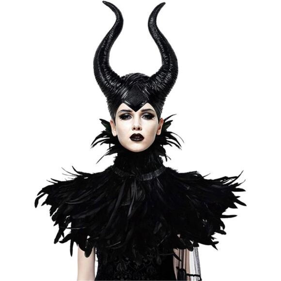 Evil Queen Horns Headpiece | Black Cape Shawl Costume Accessories - Picture 1 of 5